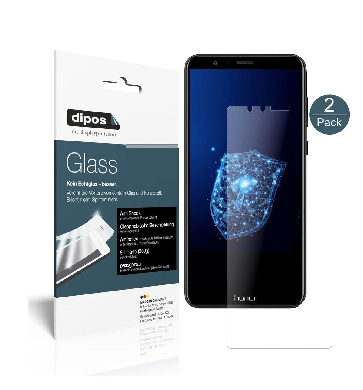 Matte Displayschutzfolie von dipos passend für Huawei Honor 7X, 9H kratzfest und blasenfrei montiert
