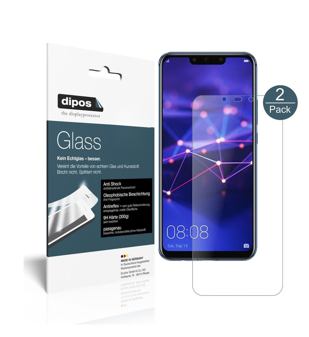 Matte Displayschutzfolie von dipos passend für Huawei Mate 20 Lite, 9H kratzfest und blasenfrei montiert