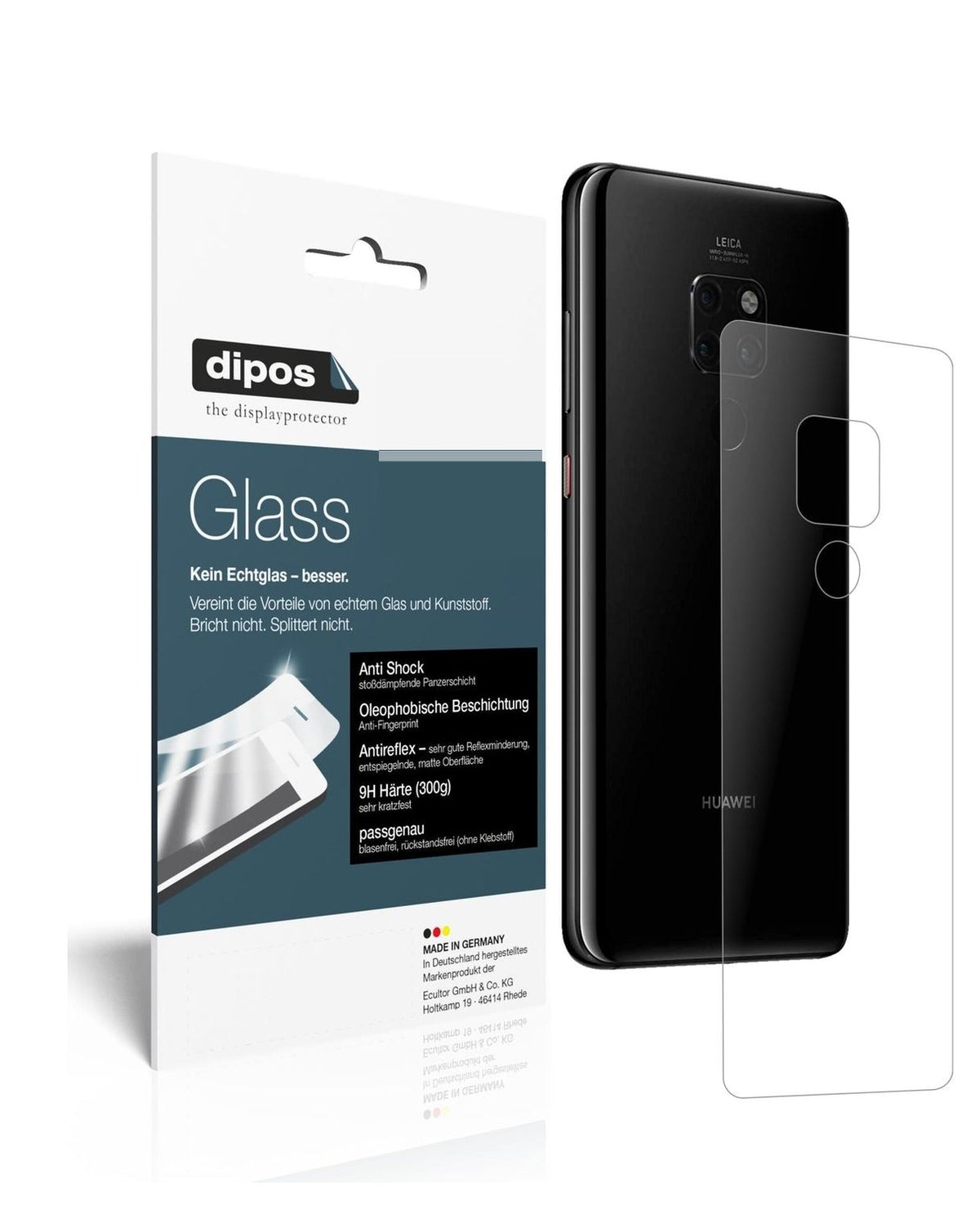 Matte Displayschutzfolie von dipos passend für Huawei Mate 20 Rückseite, 9H kratzfest und blasenfrei montiert