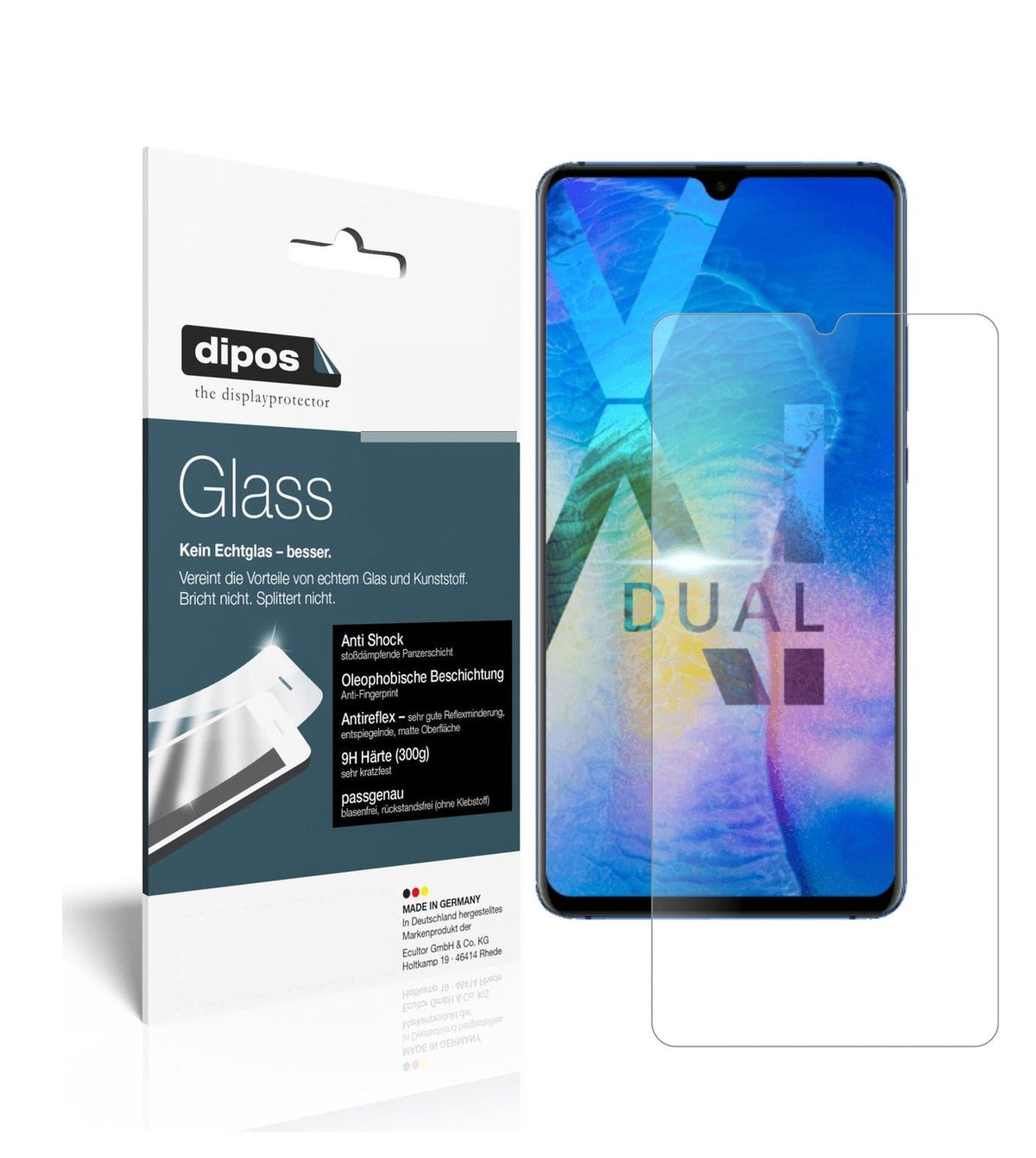 Matte Displayschutzfolie von dipos passend für Huawei Mate 20 X, 9H kratzfest und blasenfrei montiert