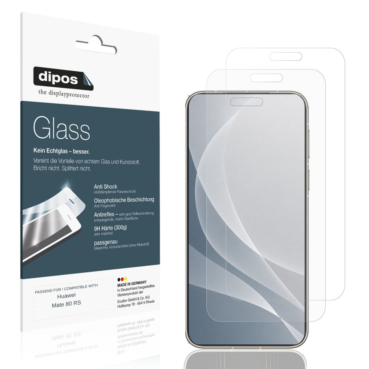 Matte Displayschutzfolie von dipos passend für Huawei Mate 80 RS, 9H kratzfest und blasenfrei montiert