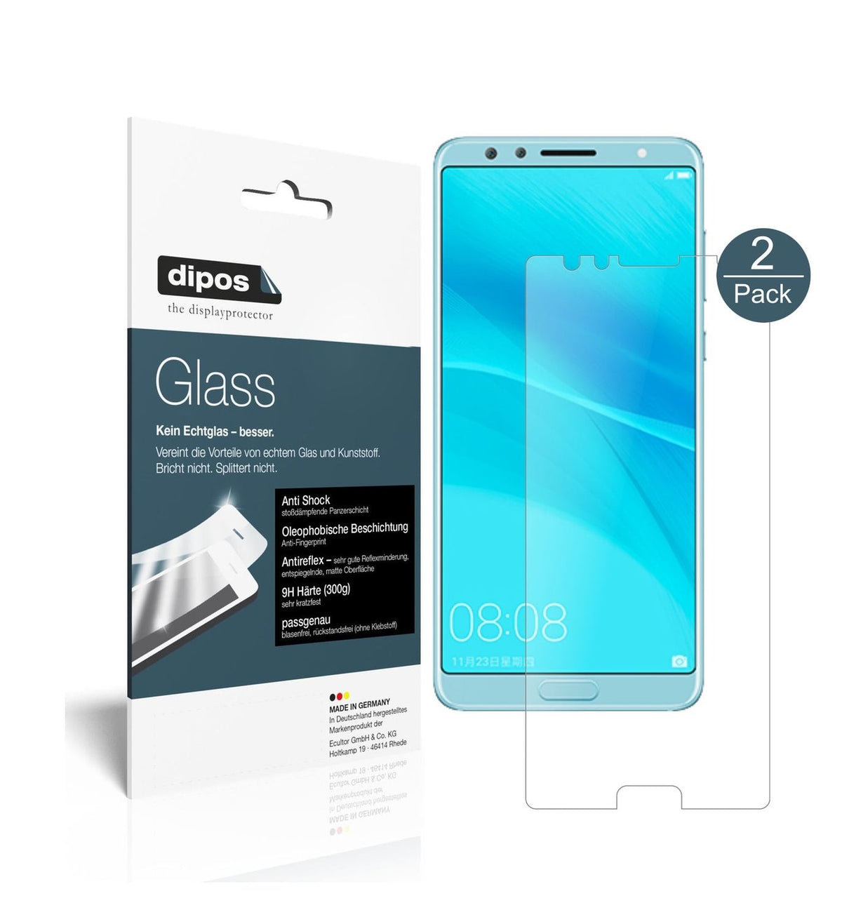 Matte Displayschutzfolie von dipos passend für Huawei Nova 2S, 9H kratzfest und blasenfrei montiert