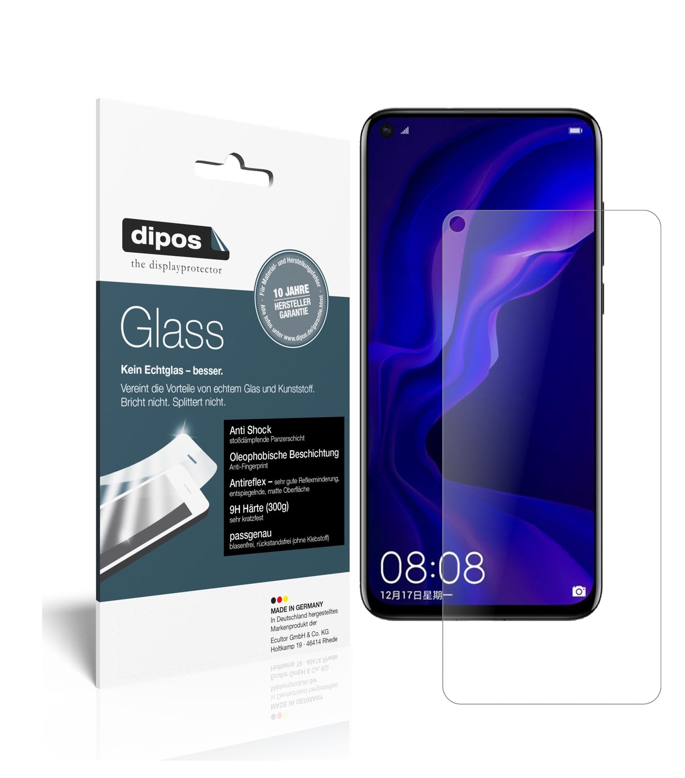 Matte Displayschutzfolie von dipos passend für Huawei Nova 4, 9H kratzfest und blasenfrei montiert