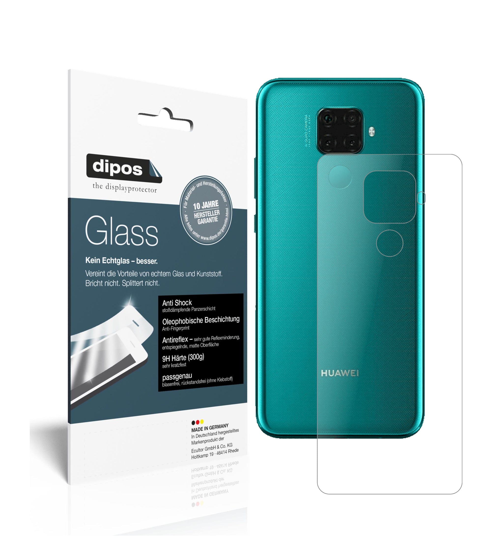 Matte Displayschutzfolie von dipos passend für Huawei nova 5z Rückseite, 9H kratzfest und blasenfrei montiert