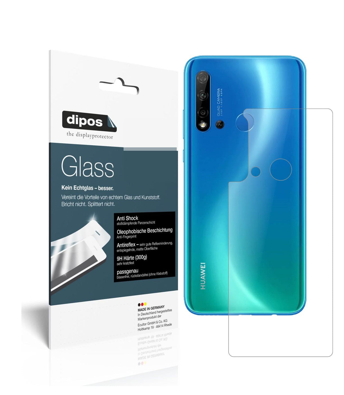 Matte Displayschutzfolie von dipos passend für Huawei nova 5i Rückseite, 9H kratzfest und blasenfrei montiert