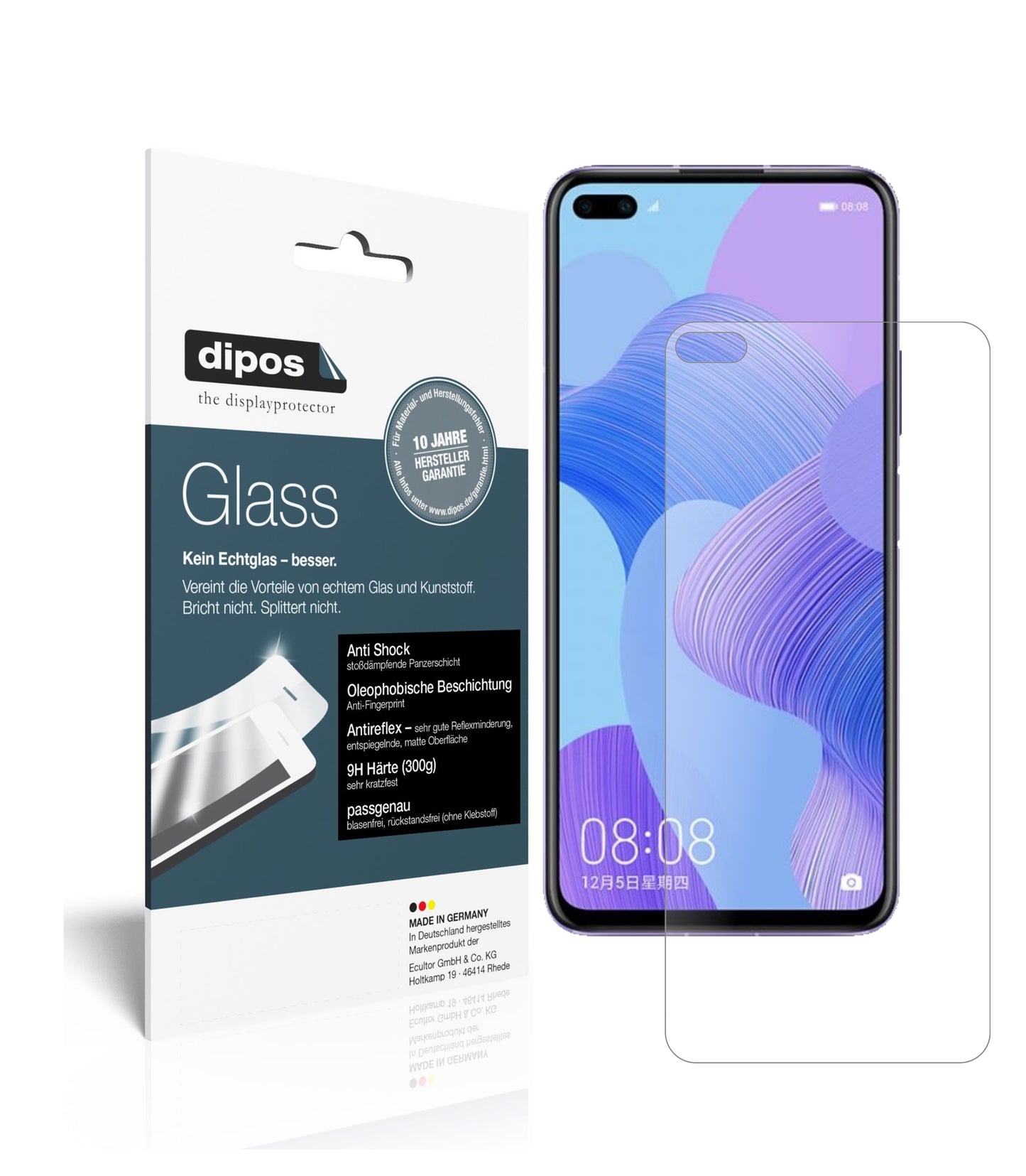 Matte Displayschutzfolie von dipos passend für Honor V30, 9H kratzfest und blasenfrei montiert