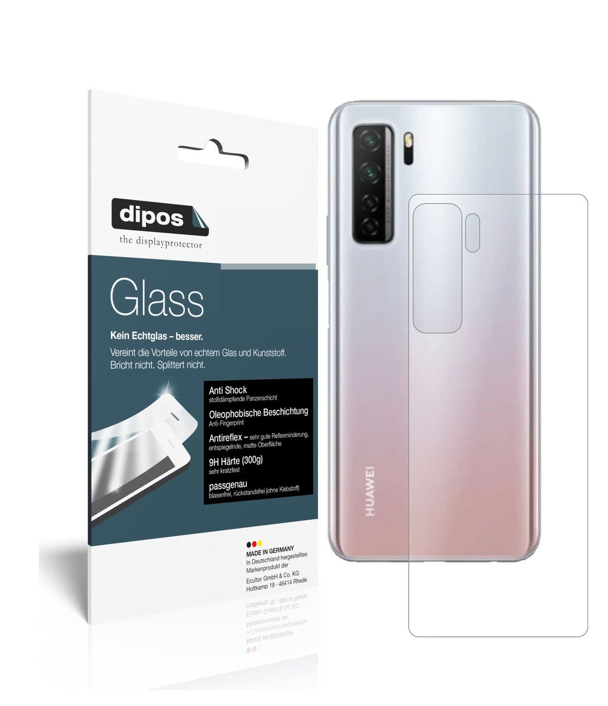 Matte Displayschutzfolie von dipos passend für Honor 30S Rückseite, 9H kratzfest und blasenfrei montiert