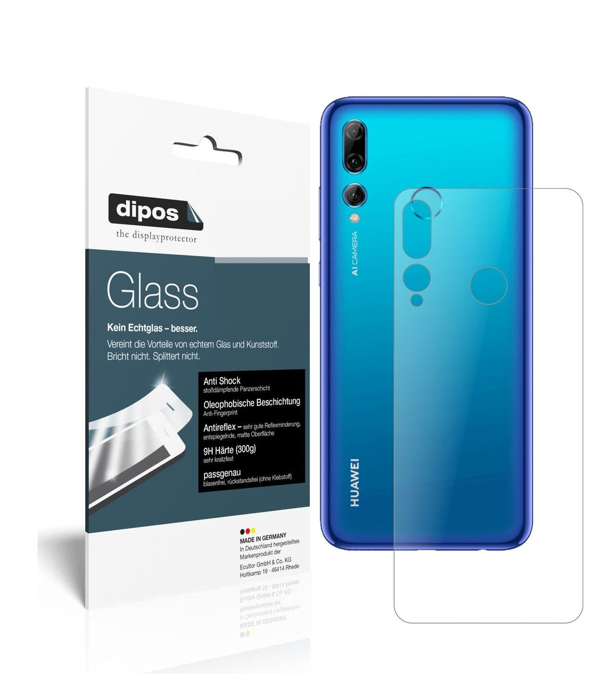 Matte Displayschutzfolie von dipos passend für Huawei P Smart Plus (2019) Rückseite, 9H kratzfest und blasenfrei montiert