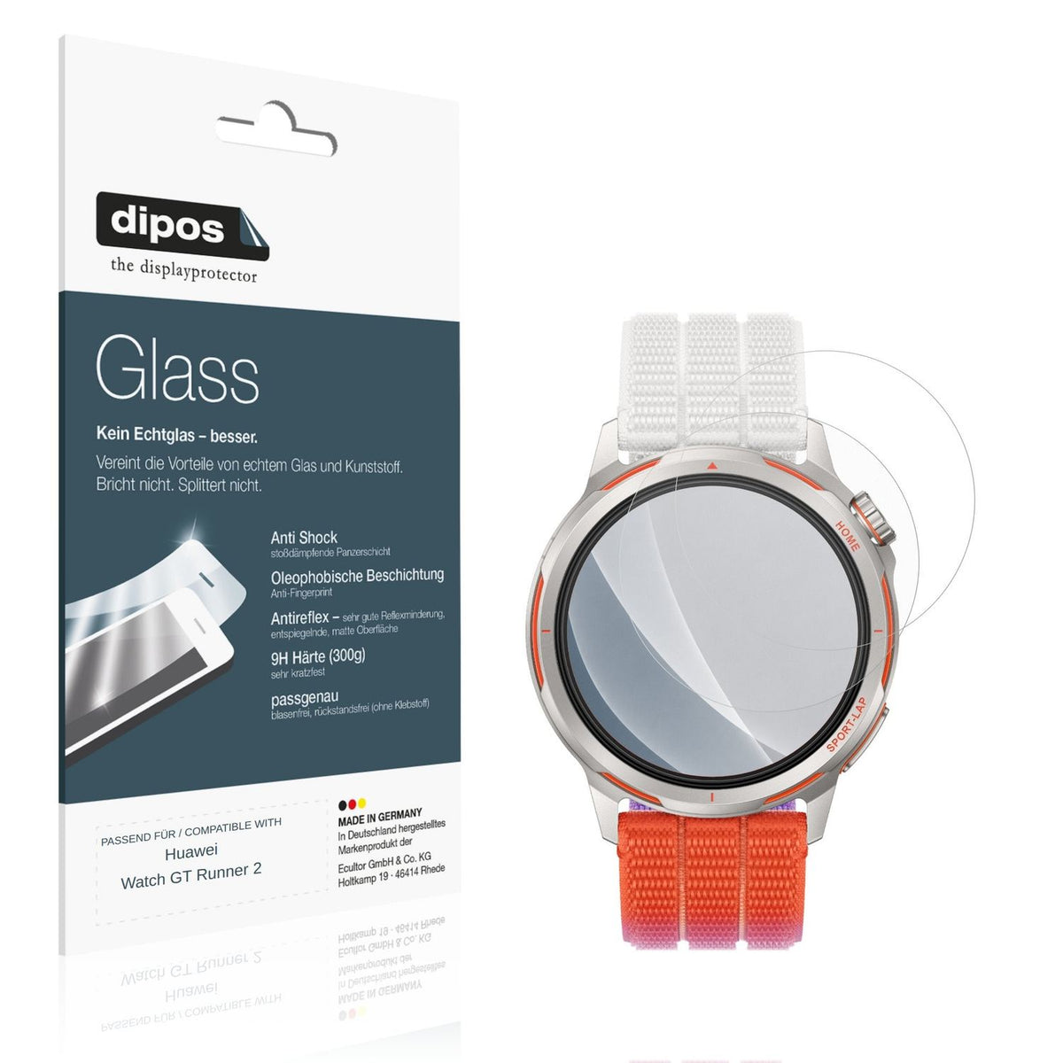 Matte Displayschutzfolie von dipos passend für Huawei Watch GT Runner 2, 9H kratzfest und blasenfrei montiert