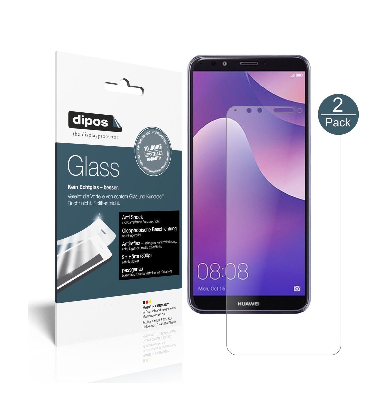 Matte Displayschutzfolie von dipos passend für Huawei Y7 (2018), 9H kratzfest und blasenfrei montiert