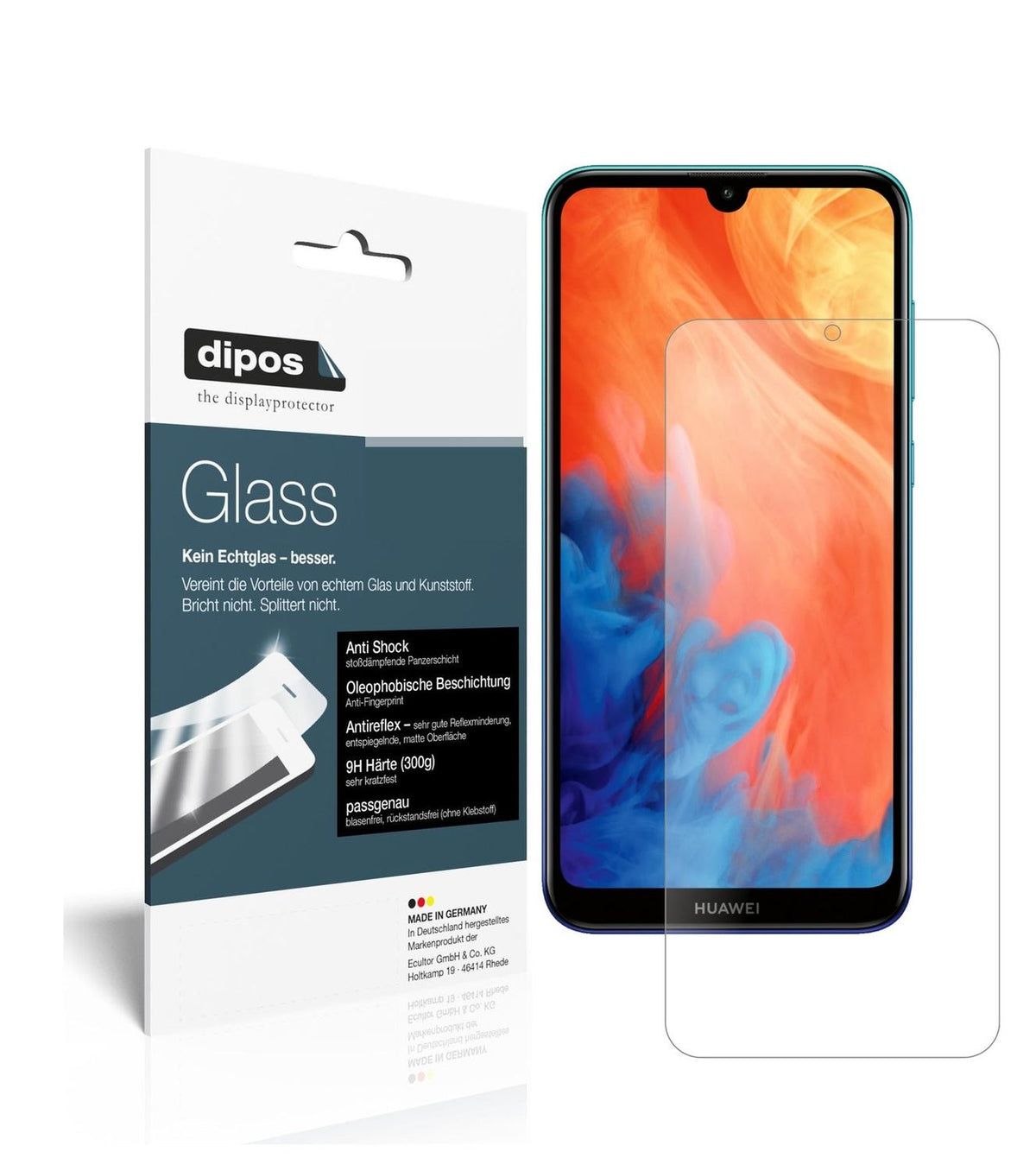 Matte Displayschutzfolie von dipos passend für Huawei Y7 (2019), 9H kratzfest und blasenfrei montiert