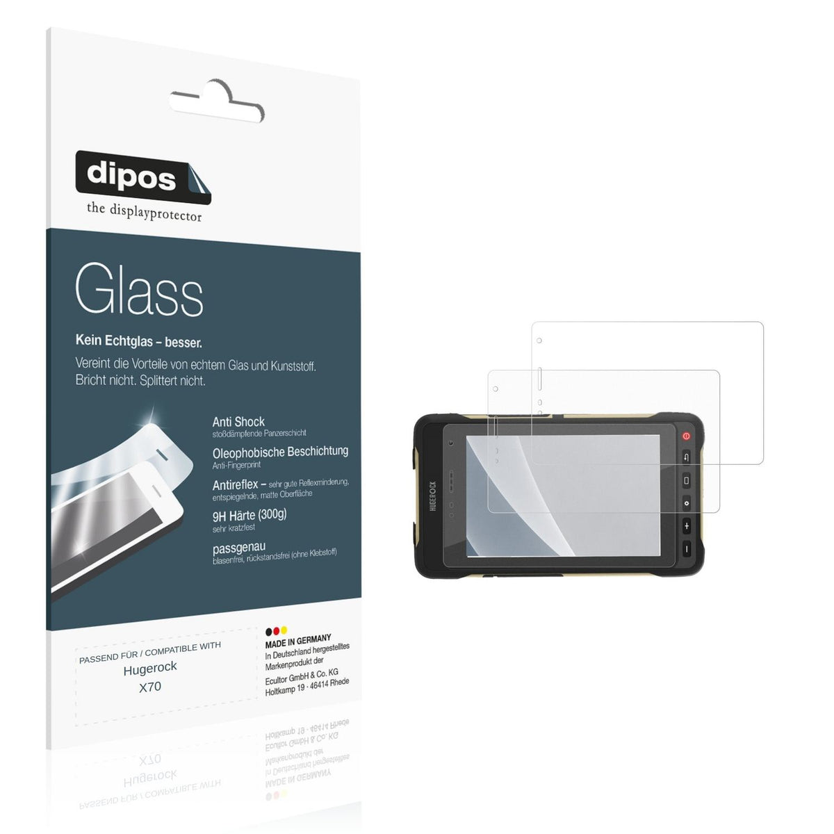 Matte Displayschutzfolie von dipos passend für Hugerock X70, 9H kratzfest und blasenfrei montiert