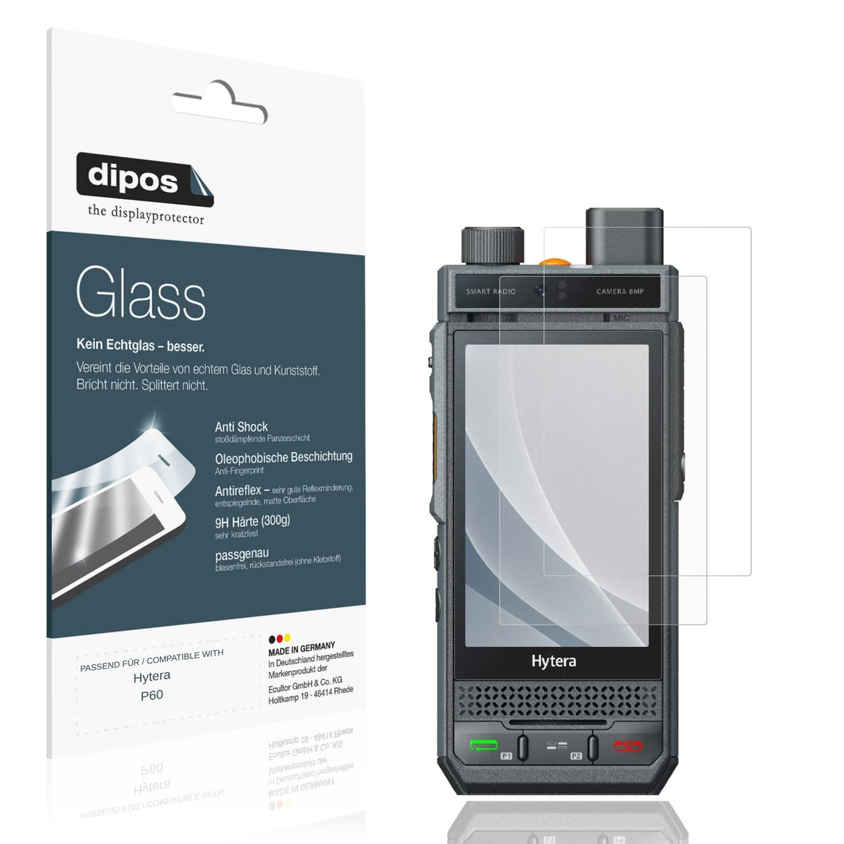 Matte Displayschutzfolie von dipos passend für Hytera P60, 9H kratzfest und blasenfrei montiert