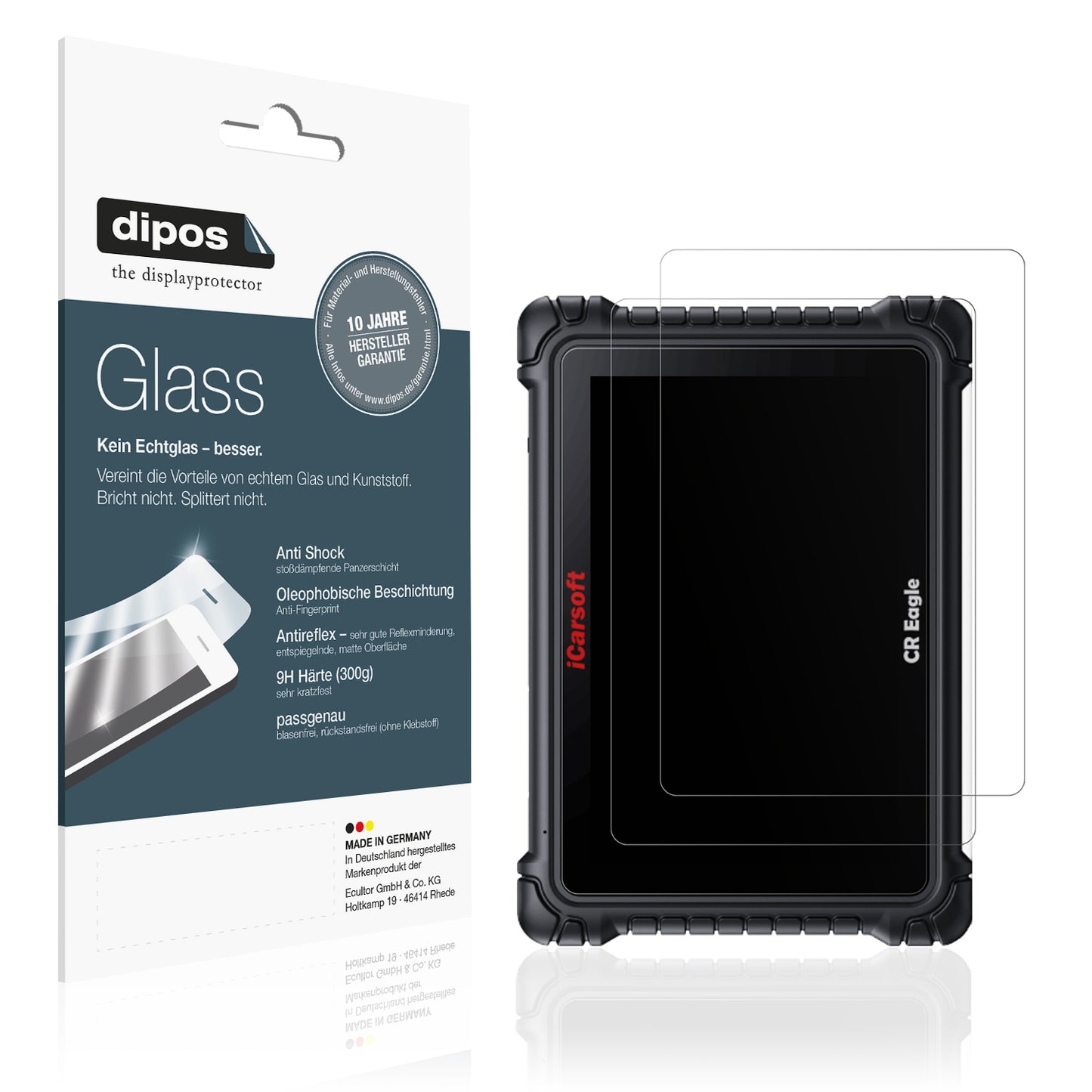 Matte Displayschutzfolie von dipos passend für iCarsoft CR Eagle, 9H kratzfest und blasenfrei montiert