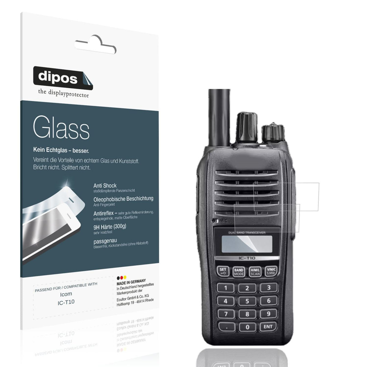 Matte Displayschutzfolie von dipos passend f�r Icom IC-T10, 9H kratzfest und blasenfrei montiert