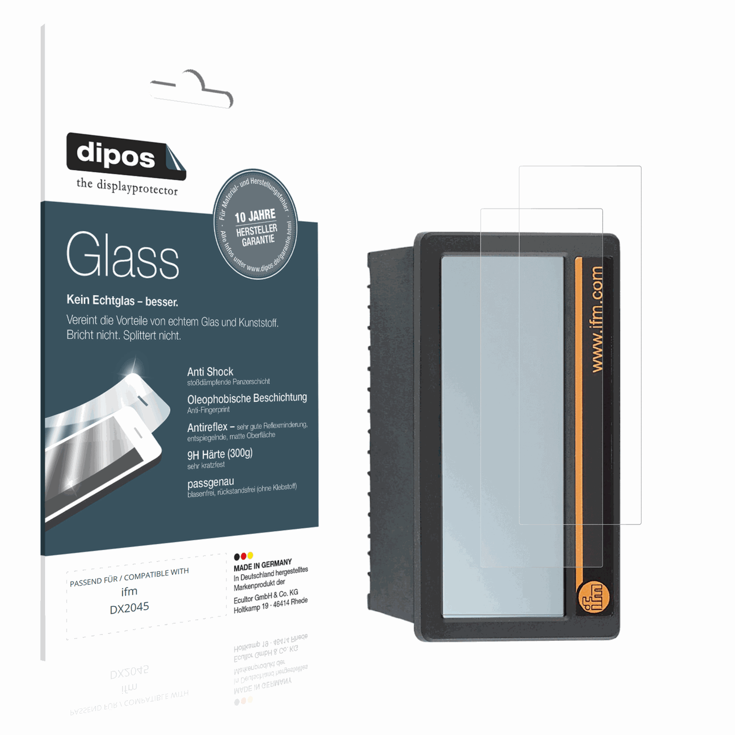 Matte Displayschutzfolie von dipos passend für ifm DX2045, 9H kratzfest und blasenfrei montiert