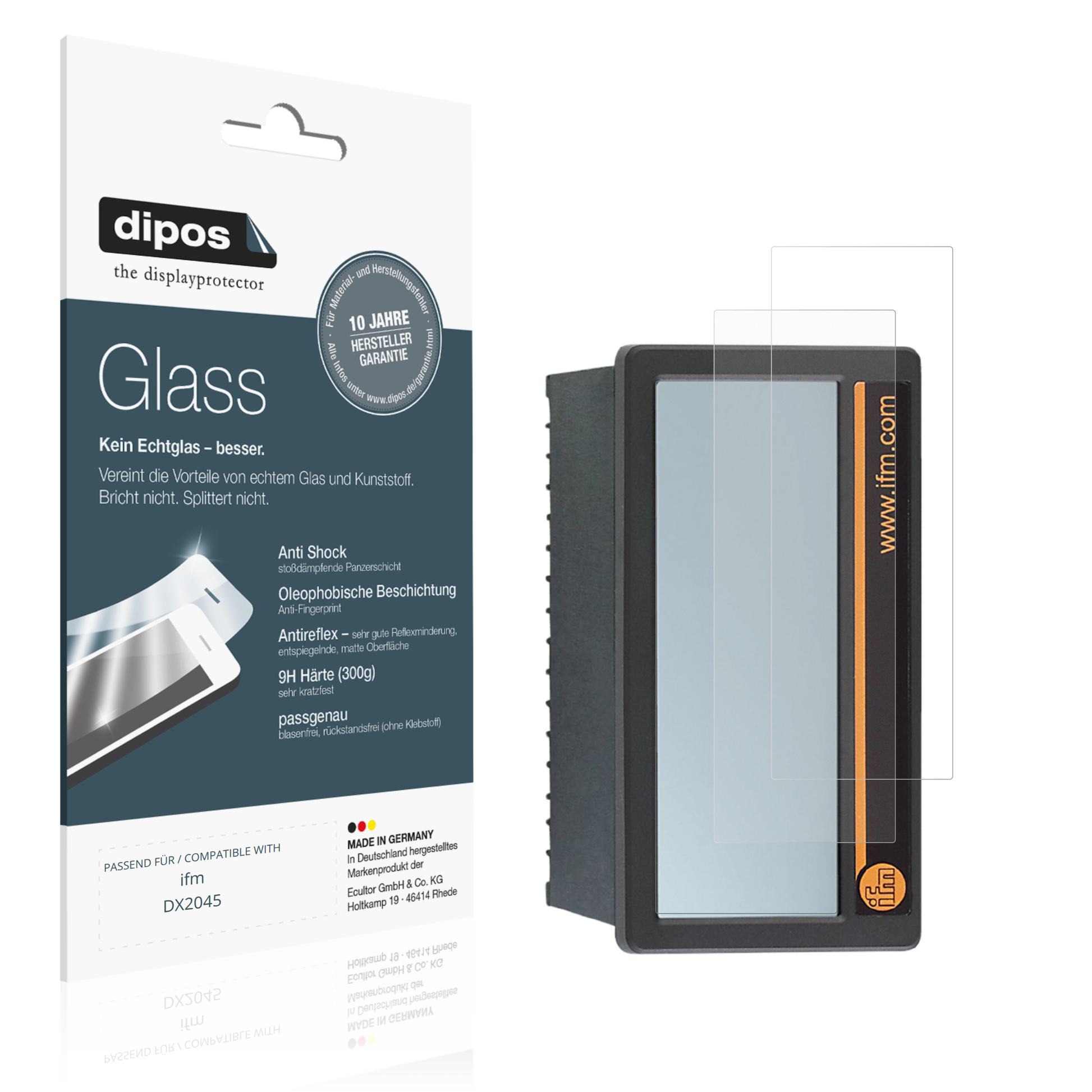Matte Displayschutzfolie von dipos passend für ifm DX2045, 9H kratzfest und blasenfrei montiert