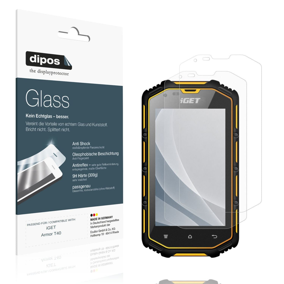 Matte Displayschutzfolie von dipos passend für iGET Armor T40, 9H kratzfest und blasenfrei montiert
