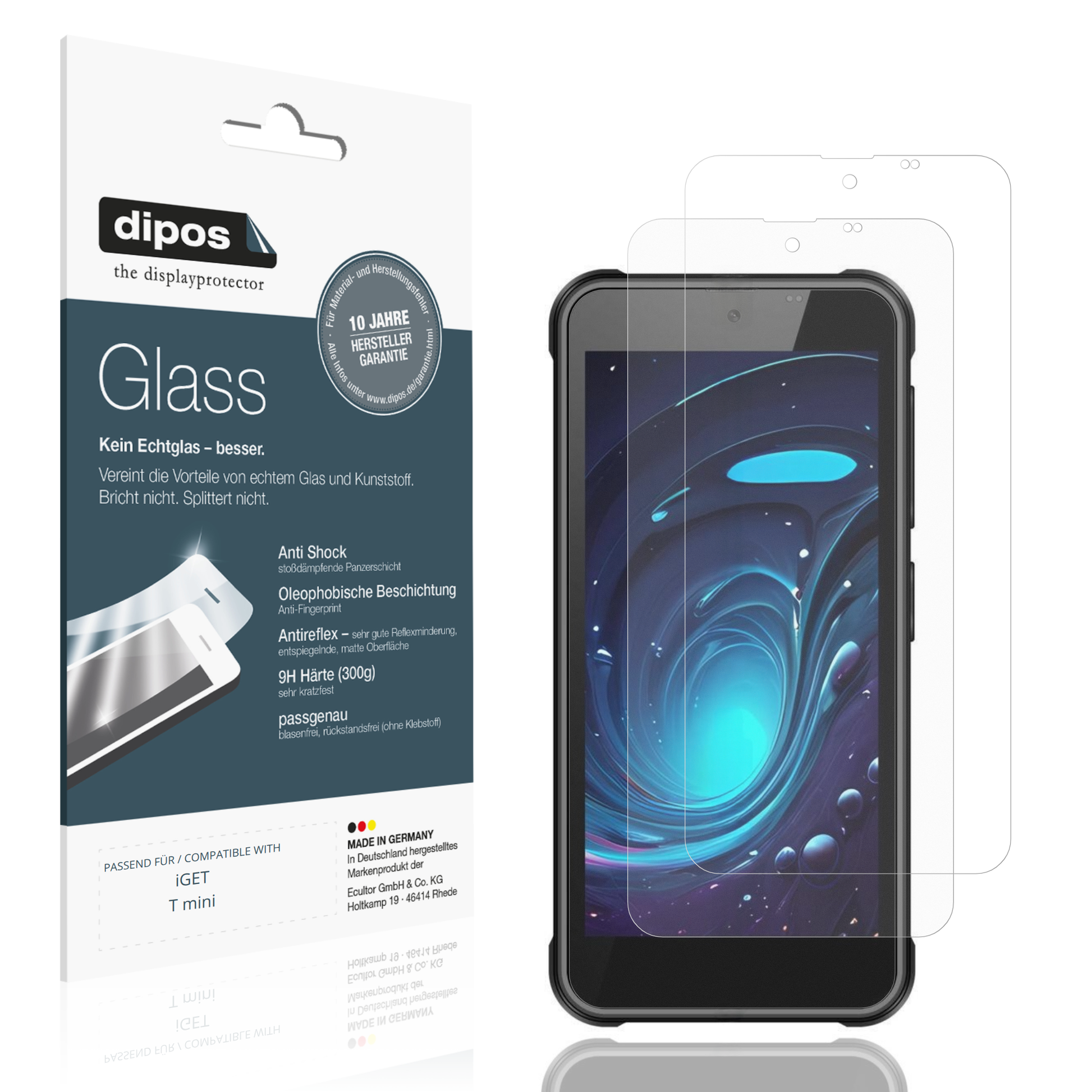 Matte Displayschutzfolie von dipos passend für iGET T mini, 9H kratzfest und blasenfrei montiert