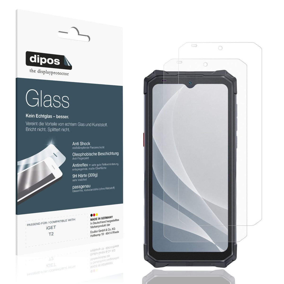 Matte Displayschutzfolie von dipos passend für iGET T2, 9H kratzfest und blasenfrei montiert