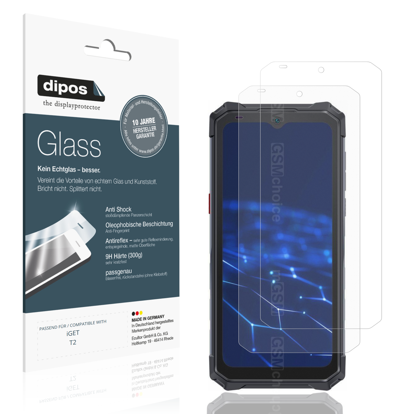Matte Displayschutzfolie von dipos passend für iGET T2, 9H kratzfest und blasenfrei montiert