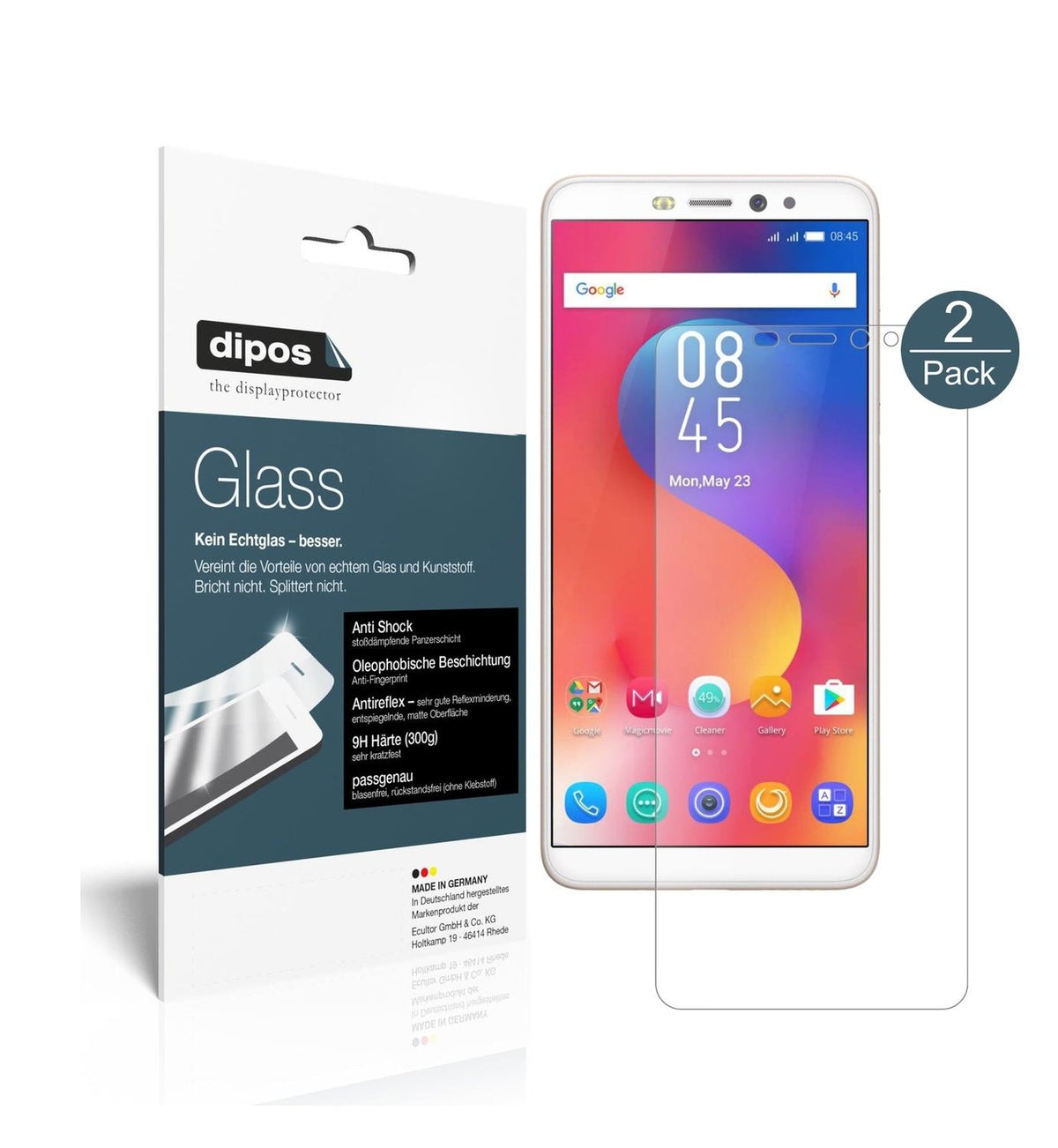 Matte Displayschutzfolie von dipos passend für Infinix Hot S3, 9H kratzfest und blasenfrei montiert
