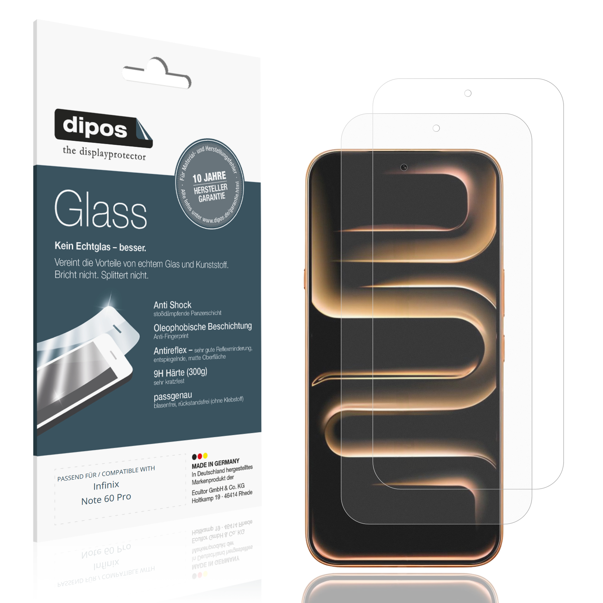 Matte Displayschutzfolie von dipos passend für Infinix Note 60 Pro, 9H kratzfest und blasenfrei montiert