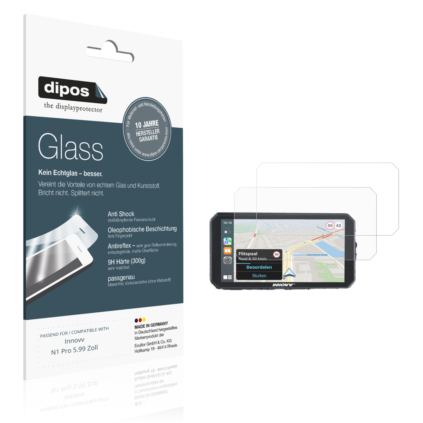 Matte Displayschutzfolie von dipos passend für Innovv N1 Pro 5.99 Zoll, 9H kratzfest und blasenfrei montiert