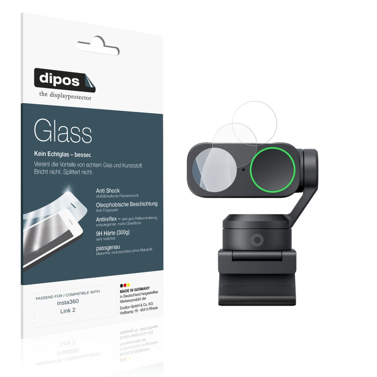 Matte Displayschutzfolie von dipos passend für Insta360 Link 2, 9H kratzfest und blasenfrei montiert