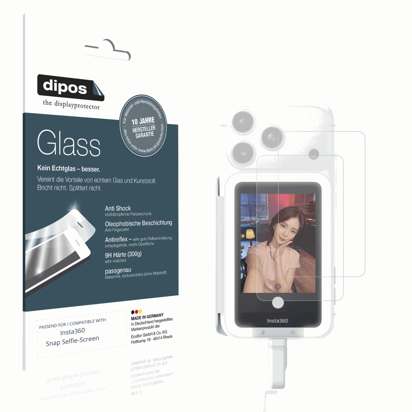Matte Displayschutzfolie von dipos passend für Insta360 Snap Selfie-Screen, 9H kratzfest und blasenfrei montiert