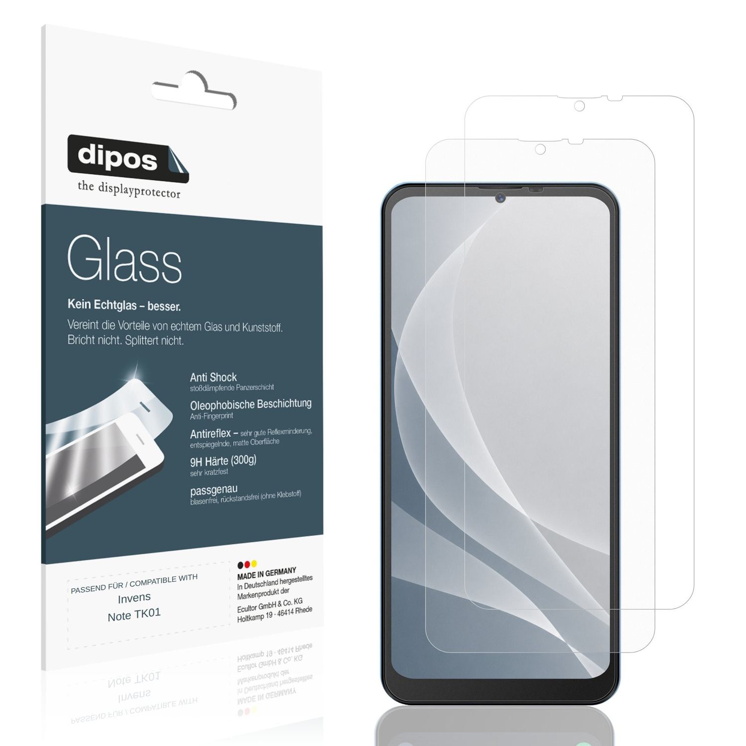 Matte Displayschutzfolie von dipos passend für Invens Note TK01, 9H kratzfest und blasenfrei montiert