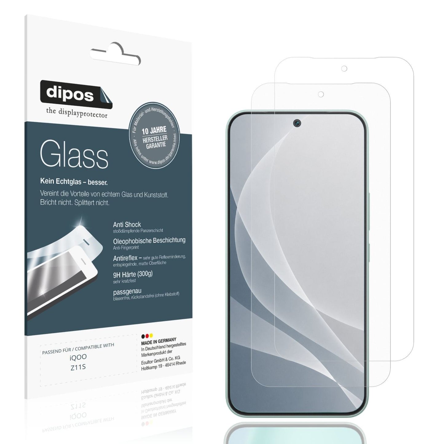 Matte Displayschutzfolie von dipos passend für iQOO Z11S, 9H kratzfest und blasenfrei montiert