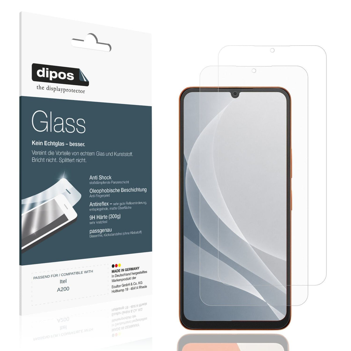 Matte Displayschutzfolie von dipos passend für Itel A200, 9H kratzfest und blasenfrei montiert