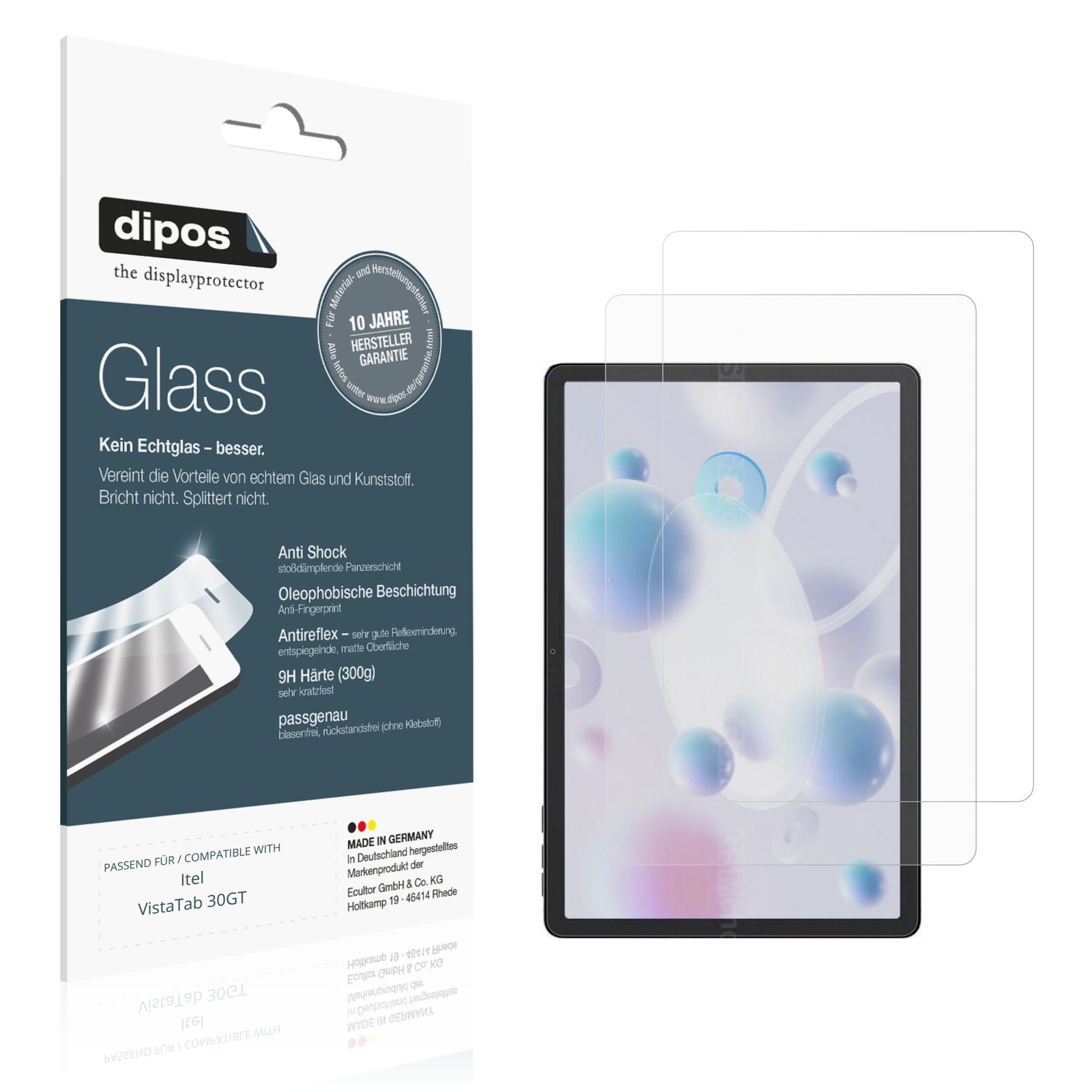 Matte Displayschutzfolie von dipos passend für Itel VistaTab 30GT, 9H kratzfest und blasenfrei montiert