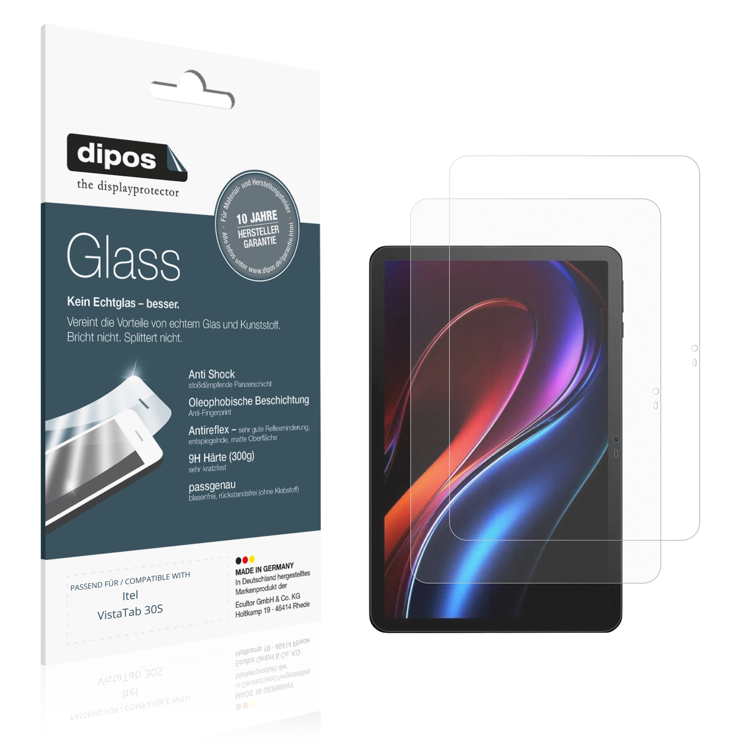 Matte Displayschutzfolie von dipos passend für Itel VistaTab 30S, 9H kratzfest und blasenfrei montiert