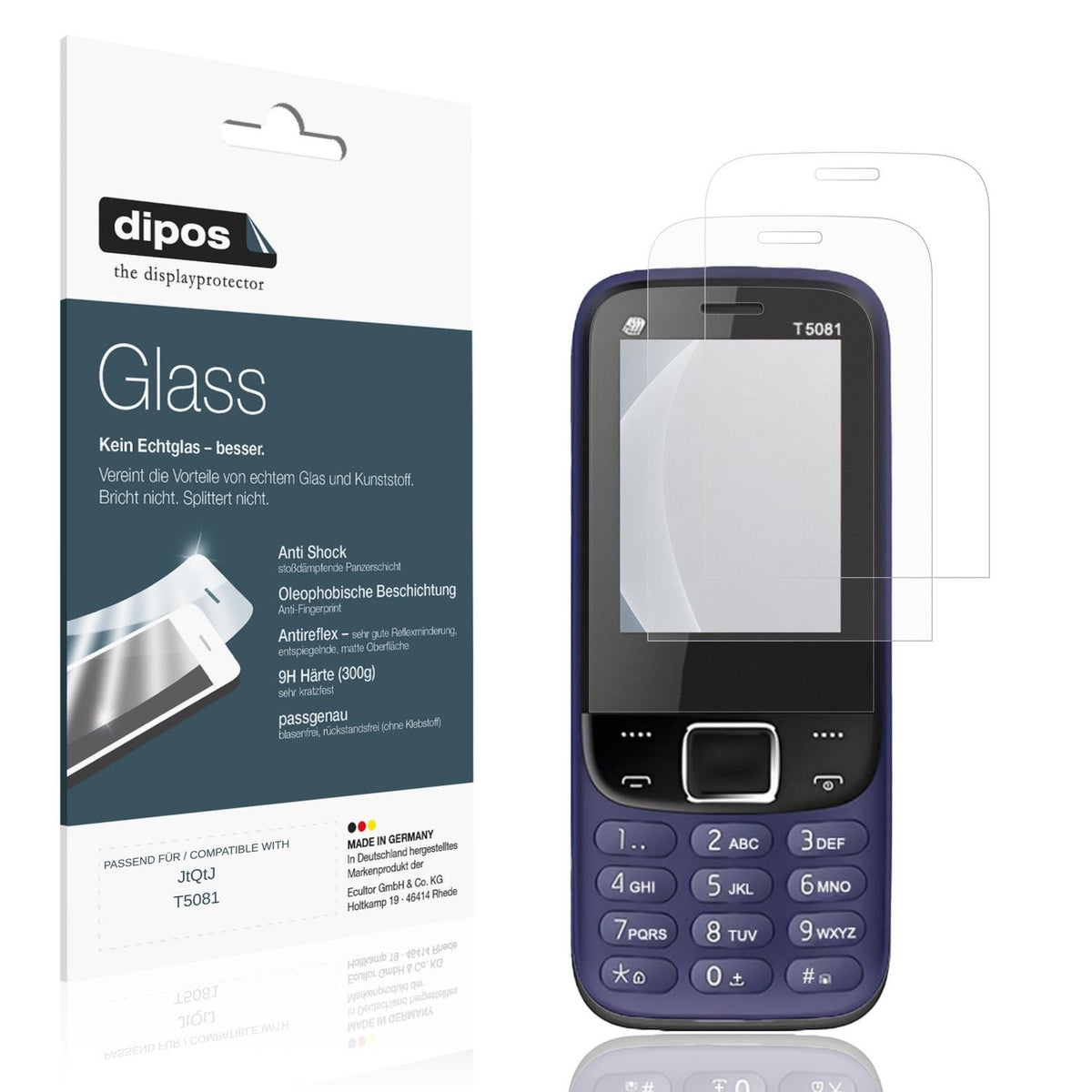 Matte Displayschutzfolie von dipos passend für JtQtJ T5081, 9H kratzfest und blasenfrei montiert