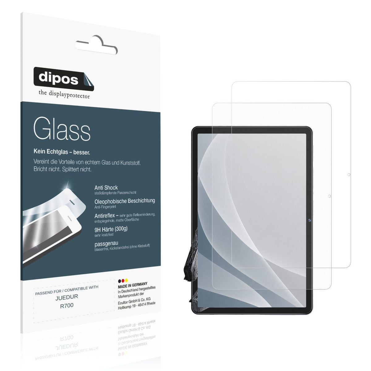 Matte Displayschutzfolie von dipos passend für JUEDUR R700, 9H kratzfest und blasenfrei montiert