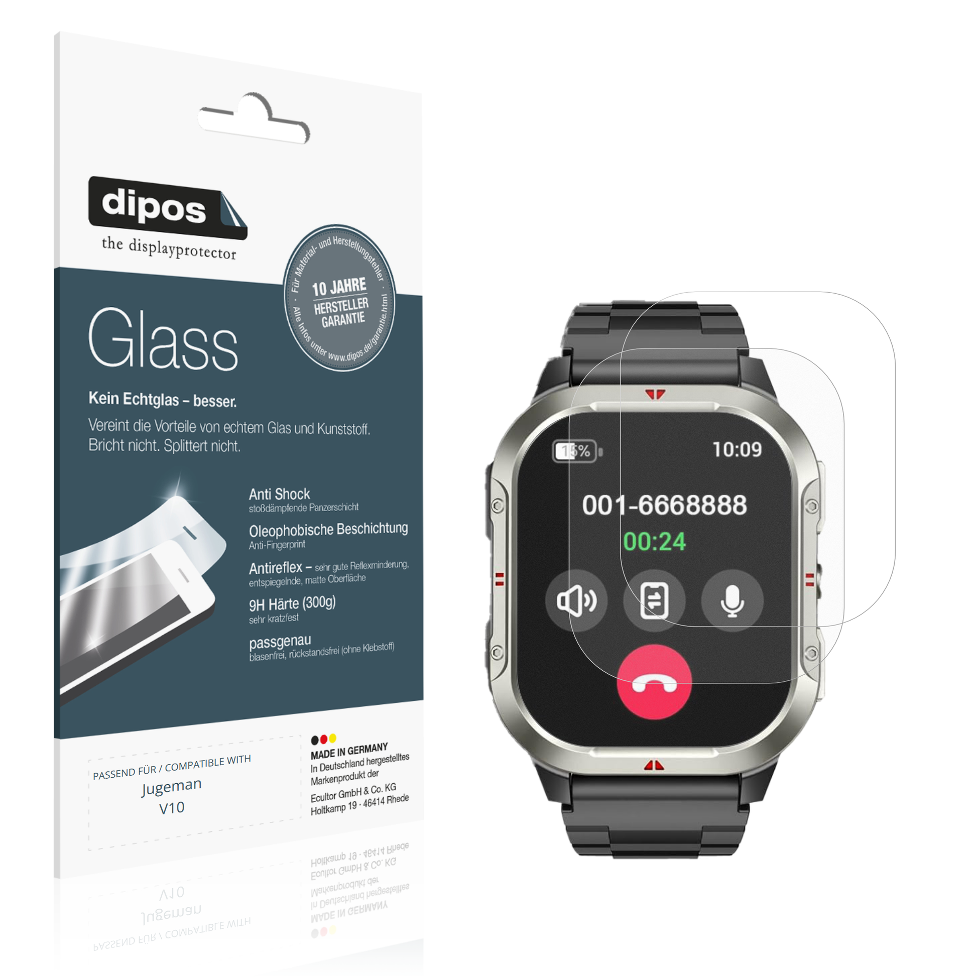 Matte Displayschutzfolie von dipos passend für Jugeman V10, 9H kratzfest und blasenfrei montiert