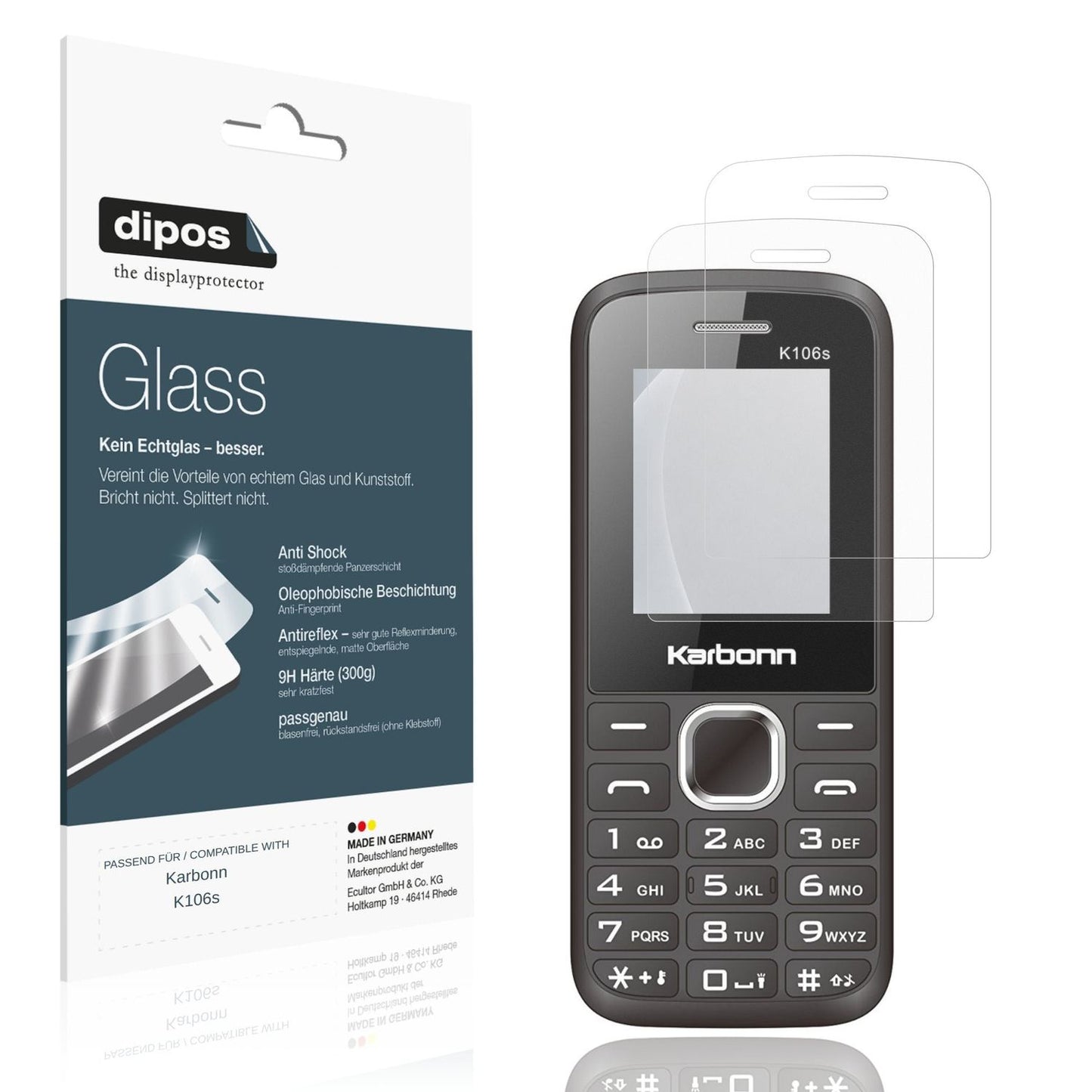 Matte Displayschutzfolie von dipos passend für Karbonn K106s, 9H kratzfest und blasenfrei montiert