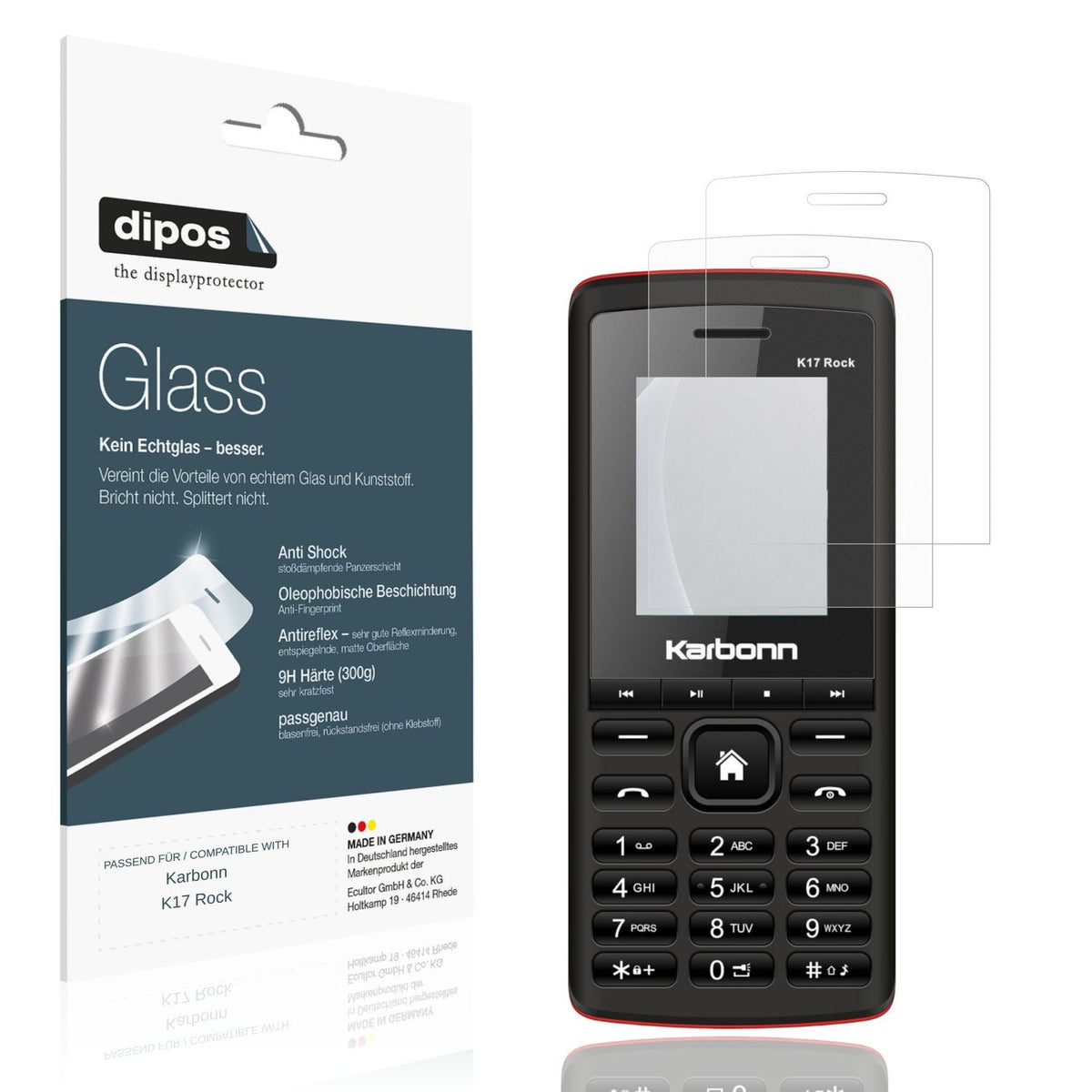 Matte Displayschutzfolie von dipos passend für Karbonn K17 Rock, 9H kratzfest und blasenfrei montiert
