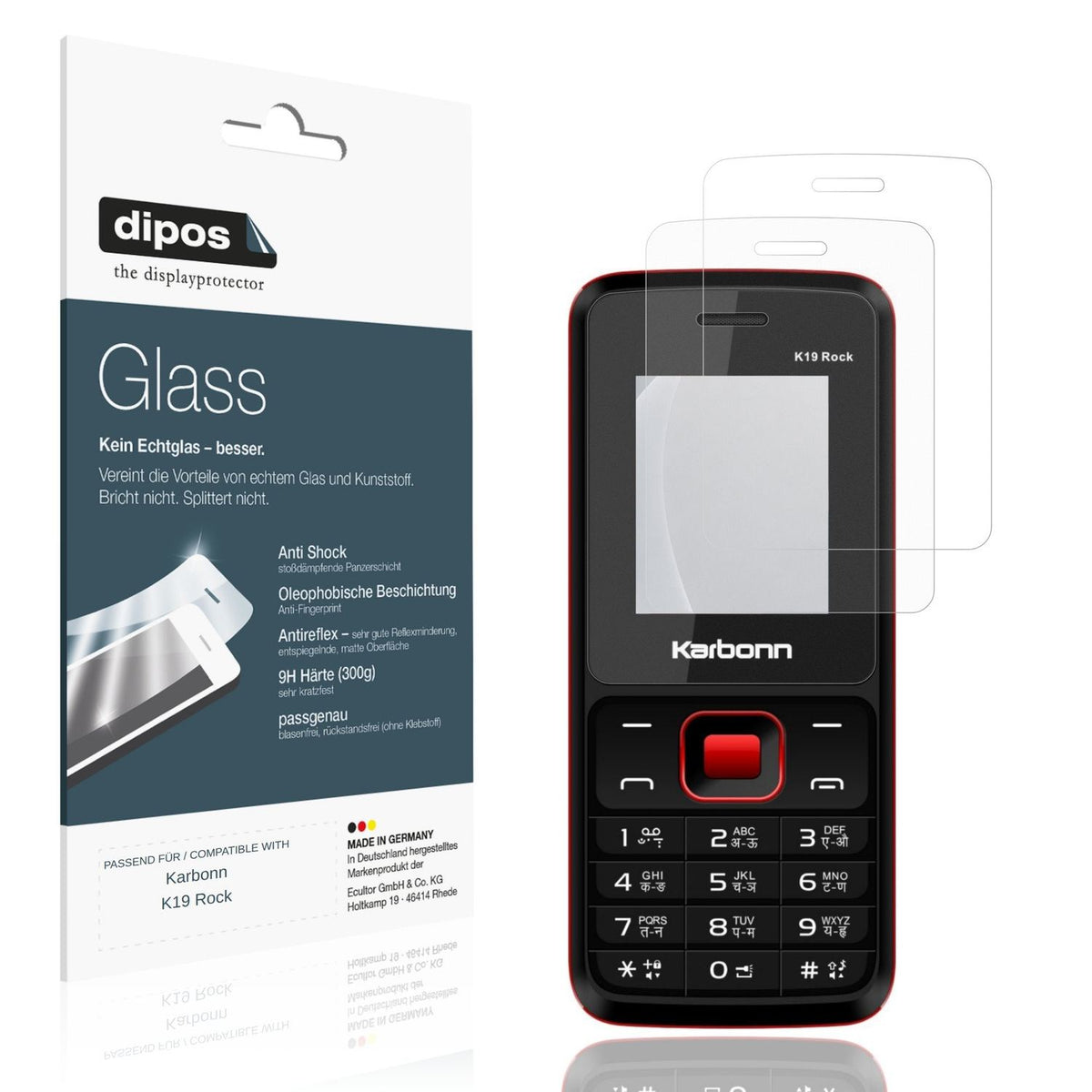 Matte Displayschutzfolie von dipos passend für Karbonn K19 Rock, 9H kratzfest und blasenfrei montiert