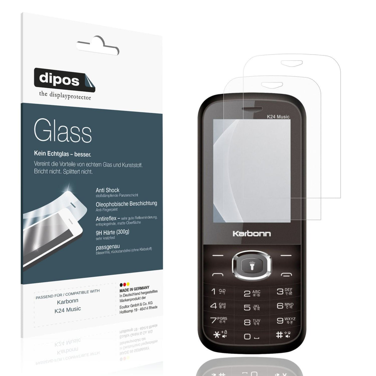 Matte Displayschutzfolie von dipos passend für Karbonn K24 Music, 9H kratzfest und blasenfrei montiert