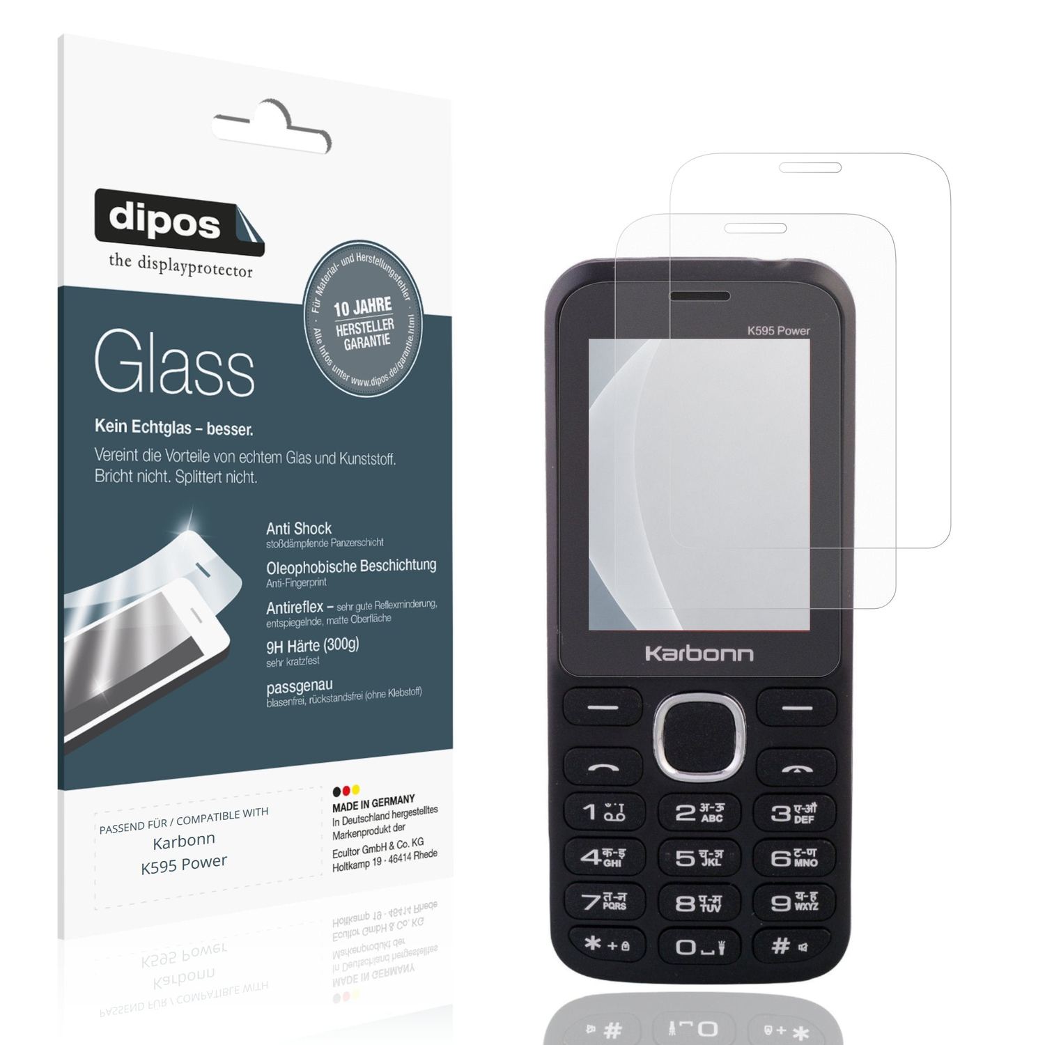 Matte Displayschutzfolie von dipos passend für Karbonn K595 Power, 9H kratzfest und blasenfrei montiert