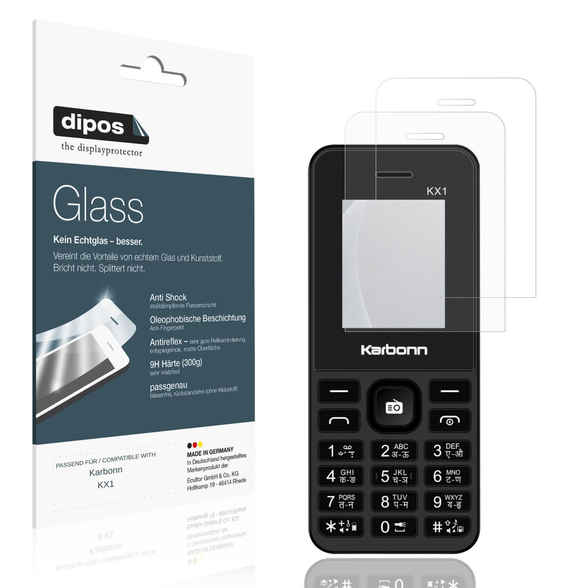 Matte Displayschutzfolie von dipos passend für Karbonn KX1, 9H kratzfest und blasenfrei montiert