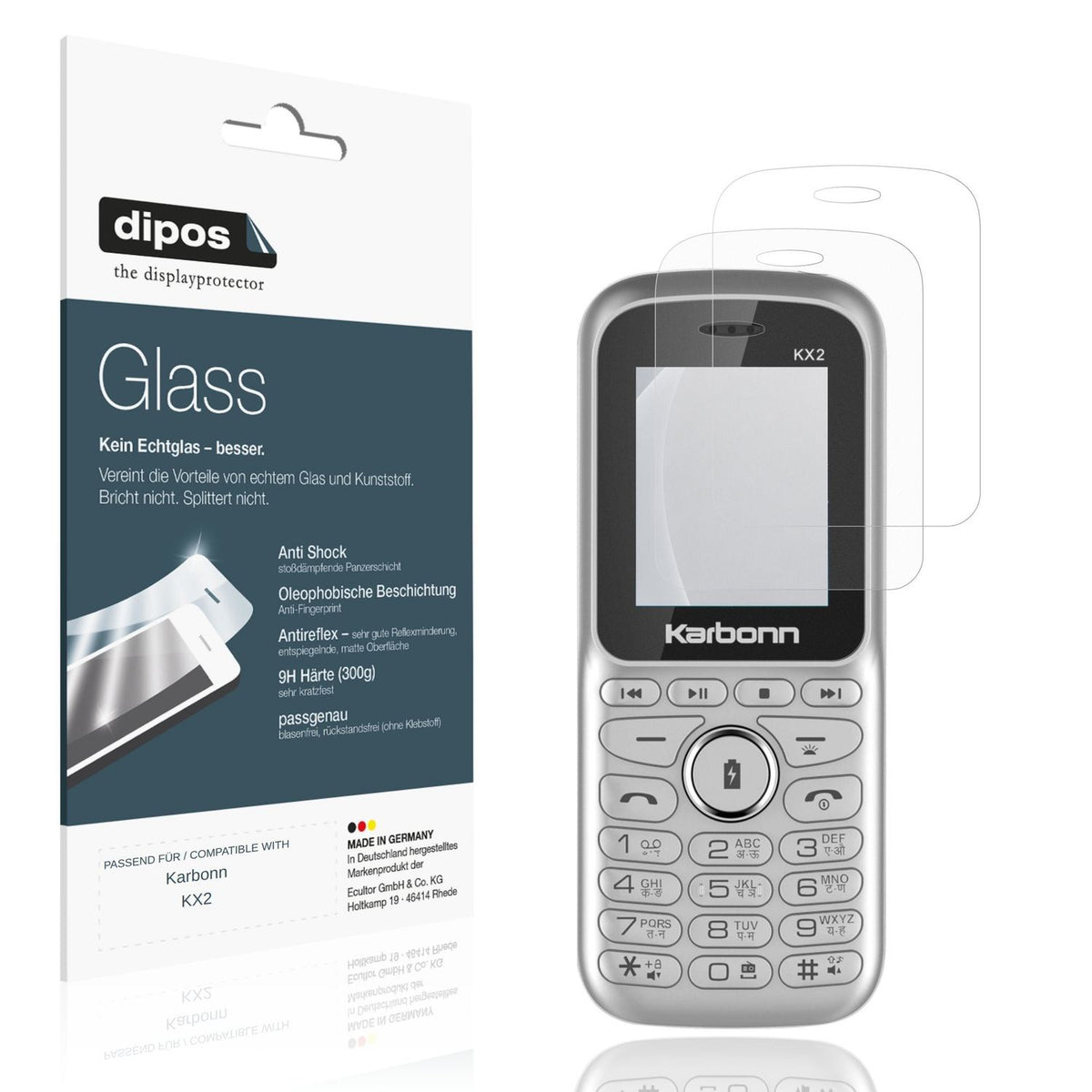 Matte Displayschutzfolie von dipos passend für Karbonn KX2, 9H kratzfest und blasenfrei montiert