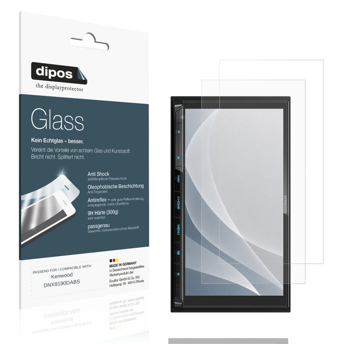 Matte Displayschutzfolie von dipos passend für Kenwood DNX9190DABS, 9H kratzfest und blasenfrei montiert
