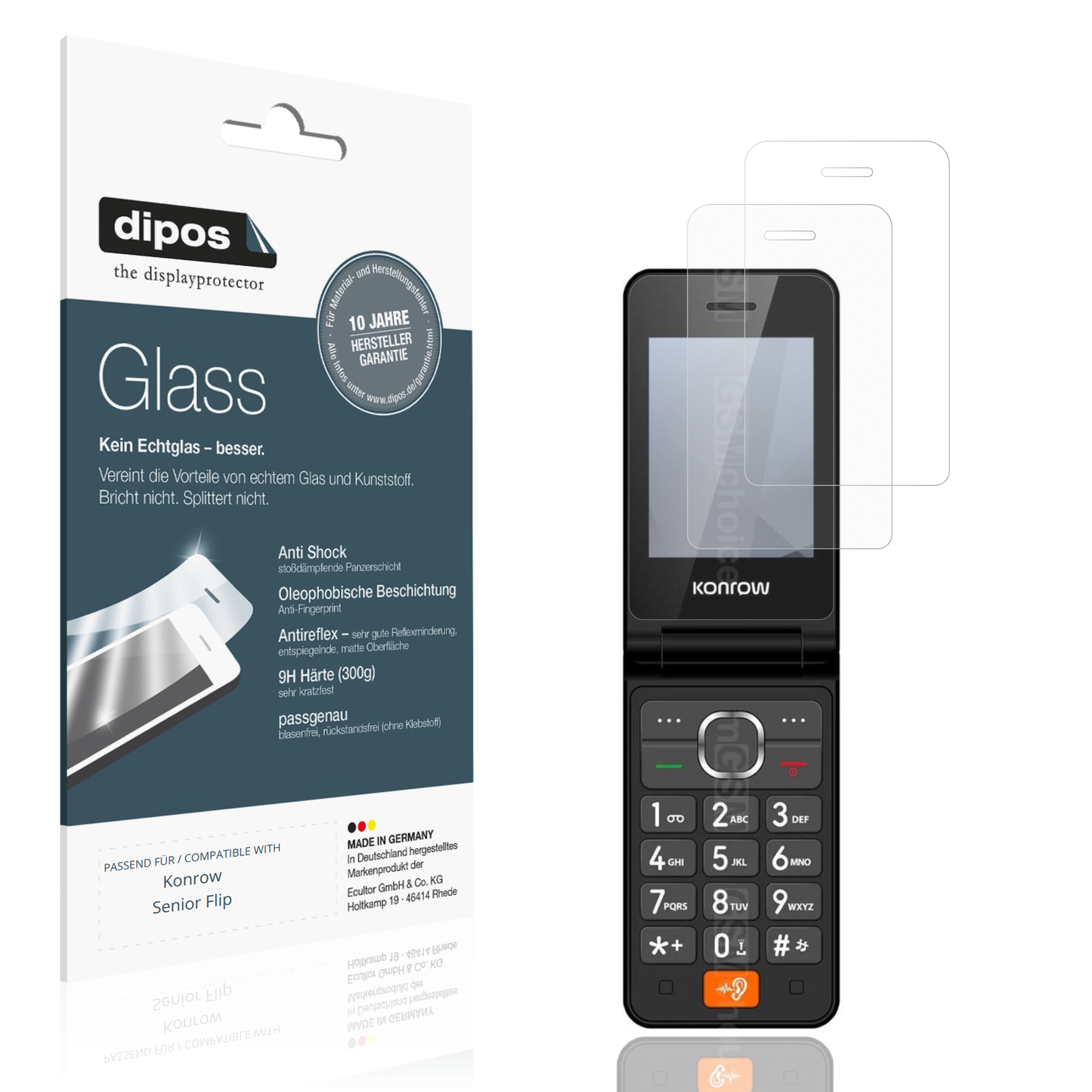 Matte Displayschutzfolie von dipos passend für Konrow Senior Flip, 9H kratzfest und blasenfrei montiert