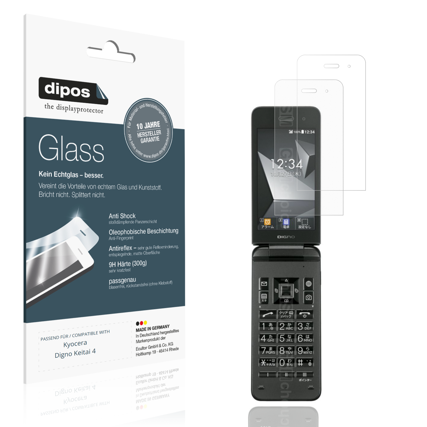 Matte Displayschutzfolie von dipos passend für Kyocera Digno Keitai 4, 9H kratzfest und blasenfrei montiert