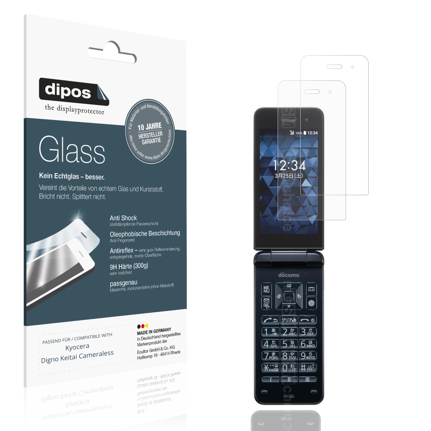Matte Displayschutzfolie von dipos passend für Kyocera Digno Keitai Cameraless, 9H kratzfest und blasenfrei montiert