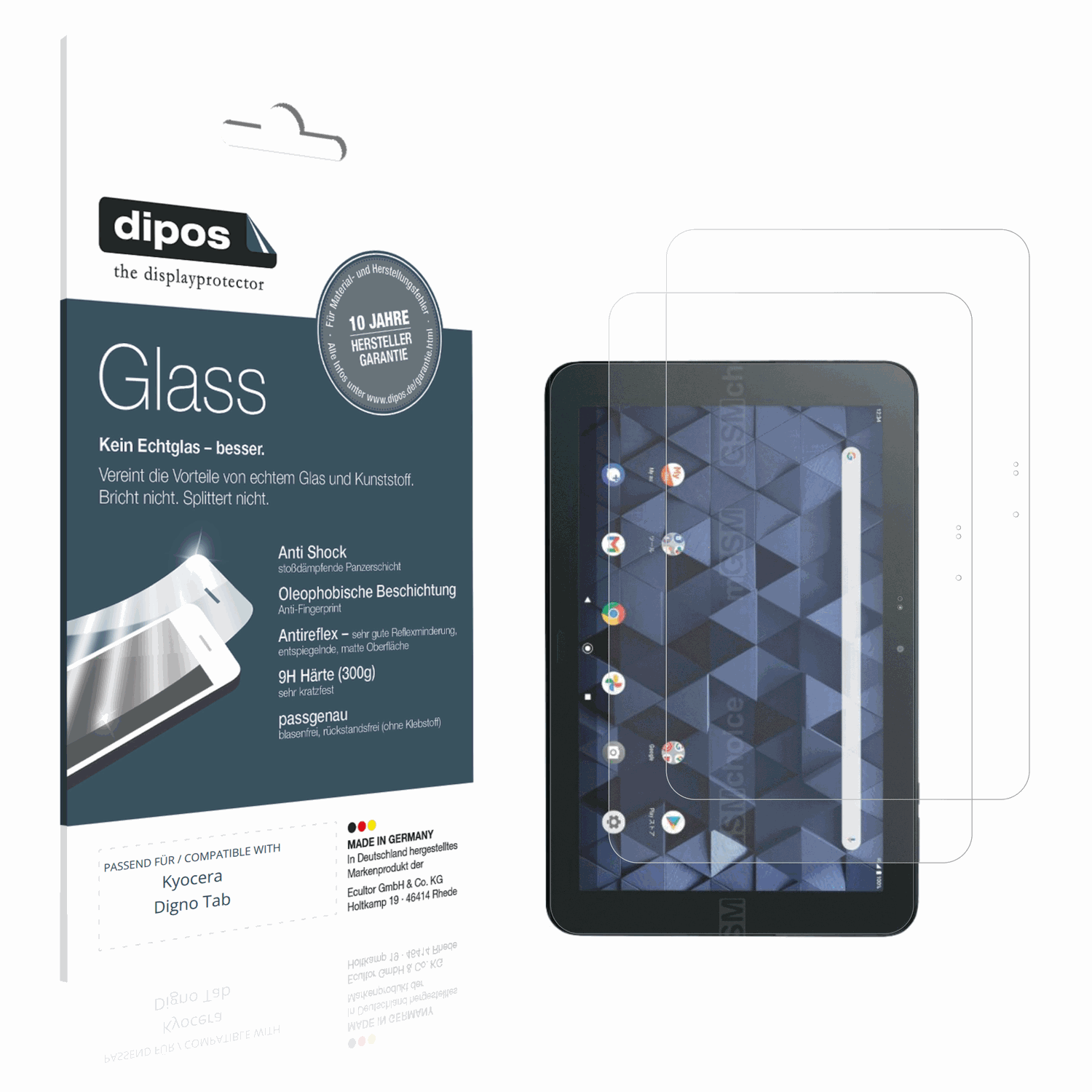 Matte Displayschutzfolie von dipos passend für Kyocera Digno Tab, 9H kratzfest und blasenfrei montiert